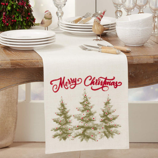 Merry Christmas Holiday Trees Decorative Table Runner (13" W x 72" L)