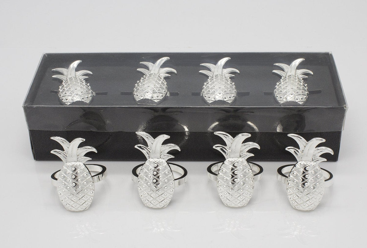 Fennco Styles Stylish Pineapple Metal Napkin Rings - Set of 4