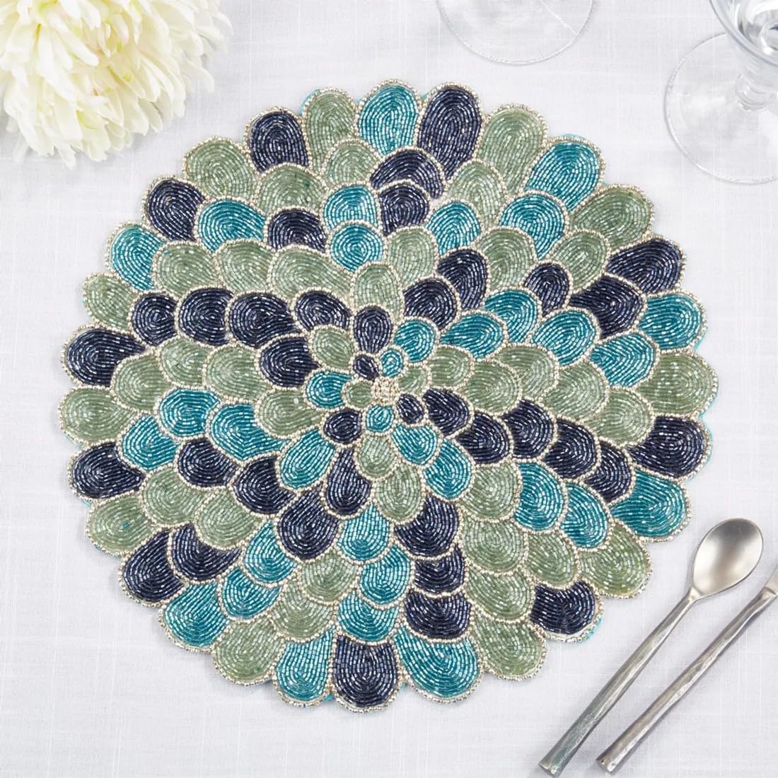 Beaded Peacock Placemat 14" Round