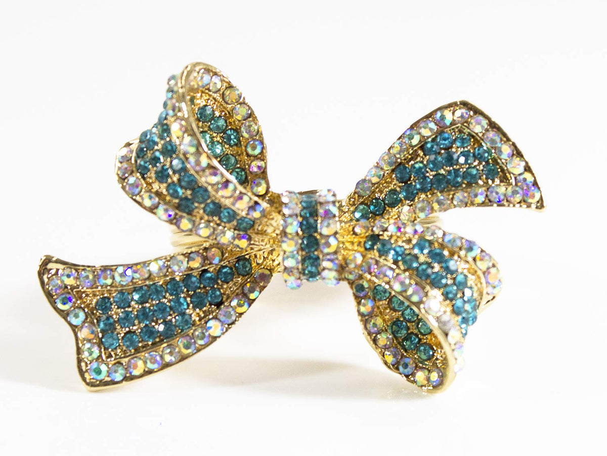 Fennco Styles Stunning Crystal Bowknot Gold-Plated Napkin Rings Wedding Holiday Table Decoration - Set of 4