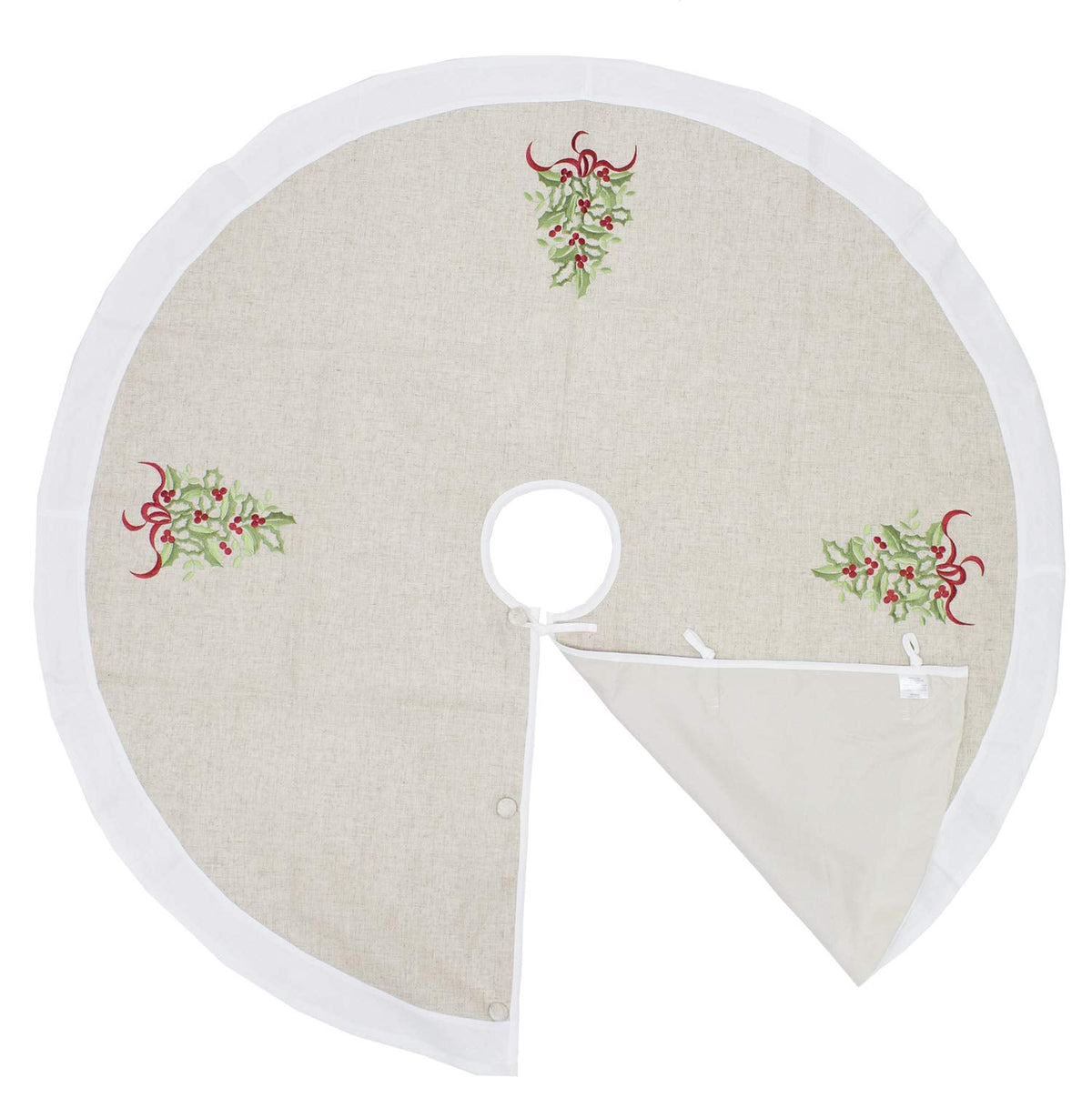 Embroidered Holly Christmas Tree Holiday Decorative Tree Skirt