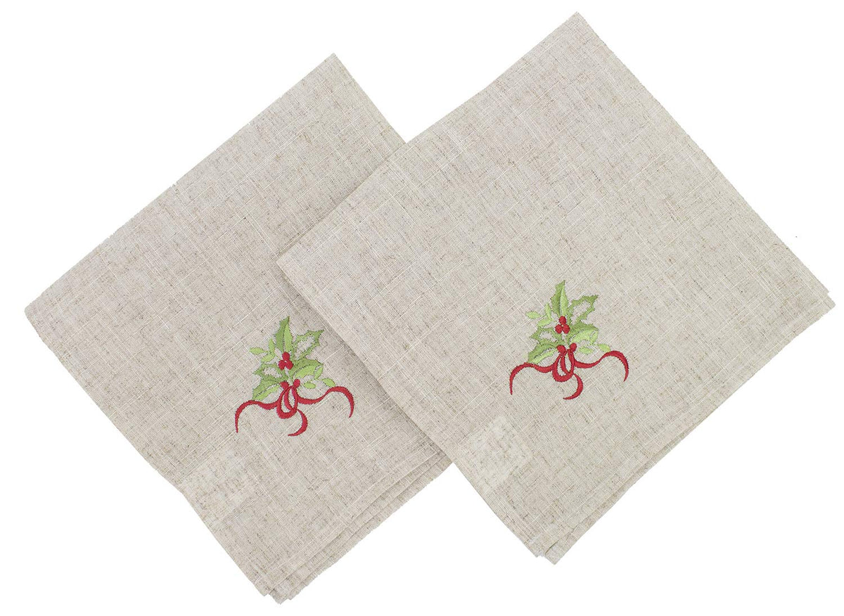 Embroidered Holly Christmas Tree Double-Layer Holiday Tablecloth