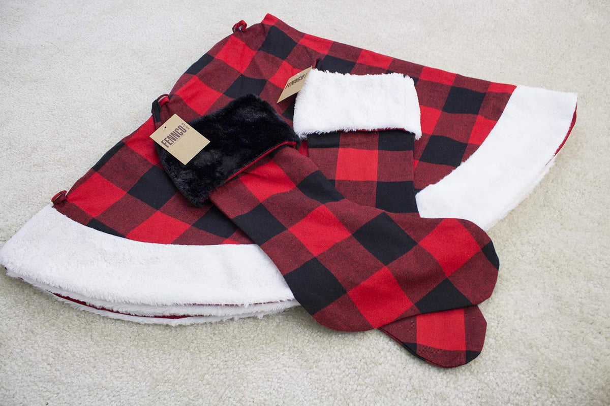 Red & Black Buffalo Plaid Christmas Tree Skirt (53")