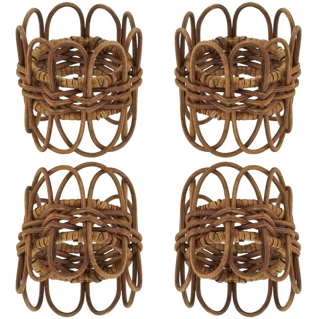 Fennco Styles Handmade Twisted Rattan Napkin Rings, Set of 4 - Natural Braided Napkin Holders for Home Décor, Family Gatherings, Banquets, Holidays and Special Events