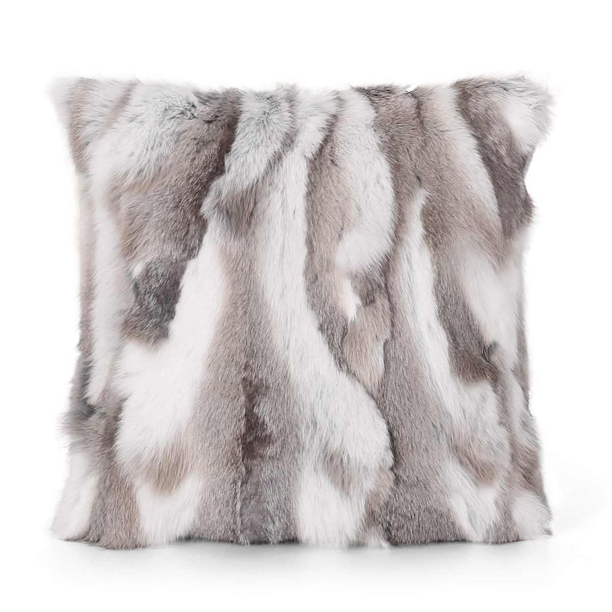 Fennco Styles Lucky Collection Rustic Handcrafted Ultra Soft Rabbit Fur 16 x 16 Inch Throw Pillow with Case & Insert – Grey Accent Pillow for Winter Season on Couch, Bedroom and Living Room Décor