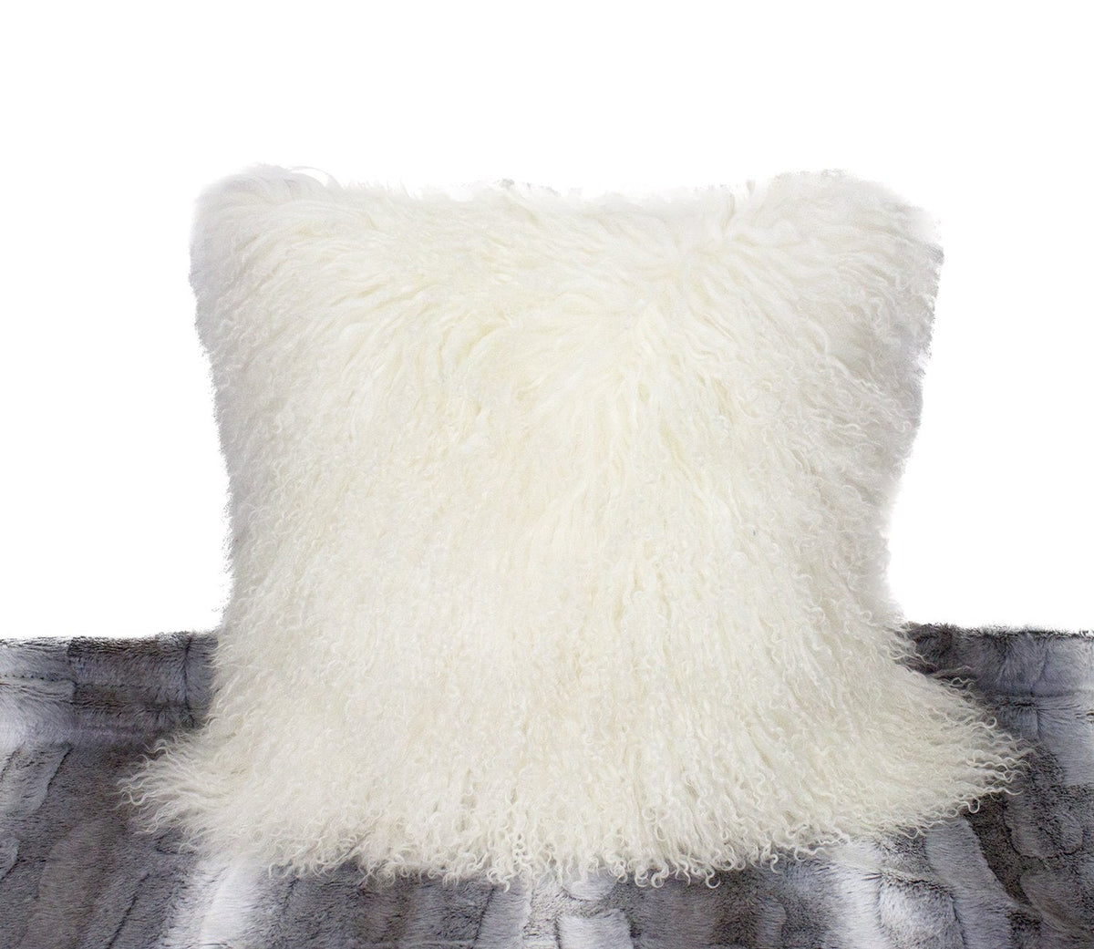 Fennco Styles Luxury Grade A Genuine Mongolian Lamb Fur Down Filled Decorative Throw Pillow