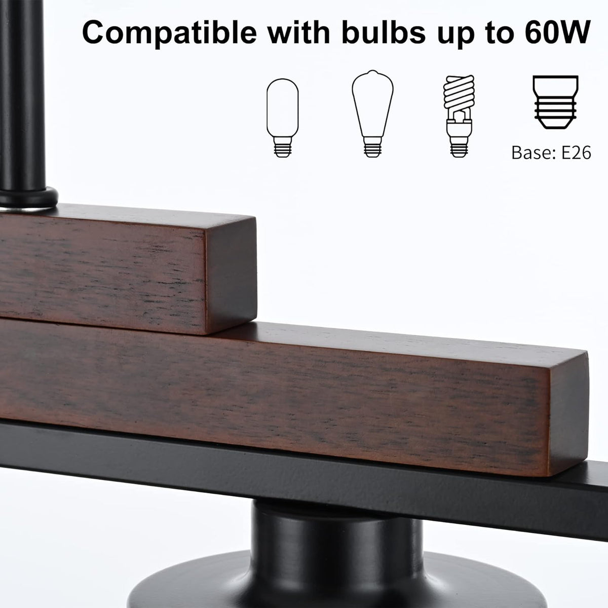 Lampadario lineare rustico in legno stile casale con paralume in vetro trasparente