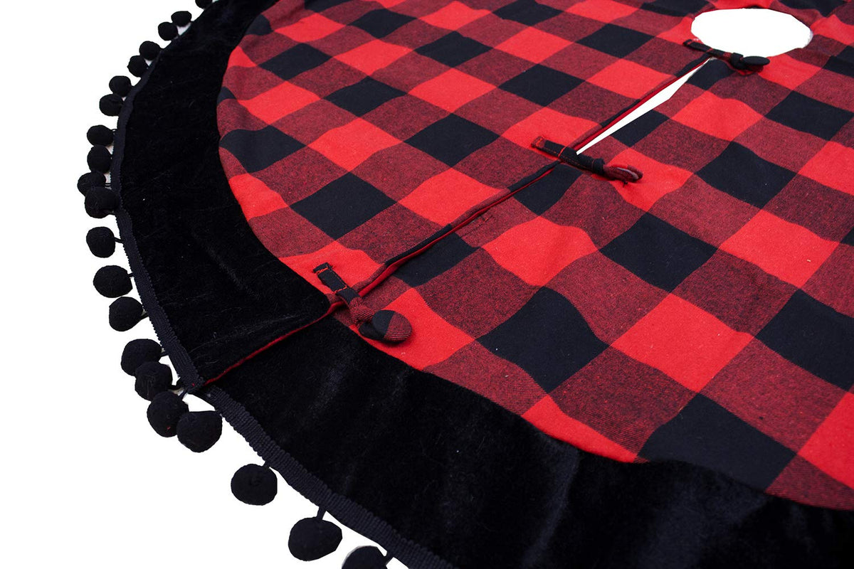 Red & Black Buffalo Plaid Christmas Tree Skirt (53")