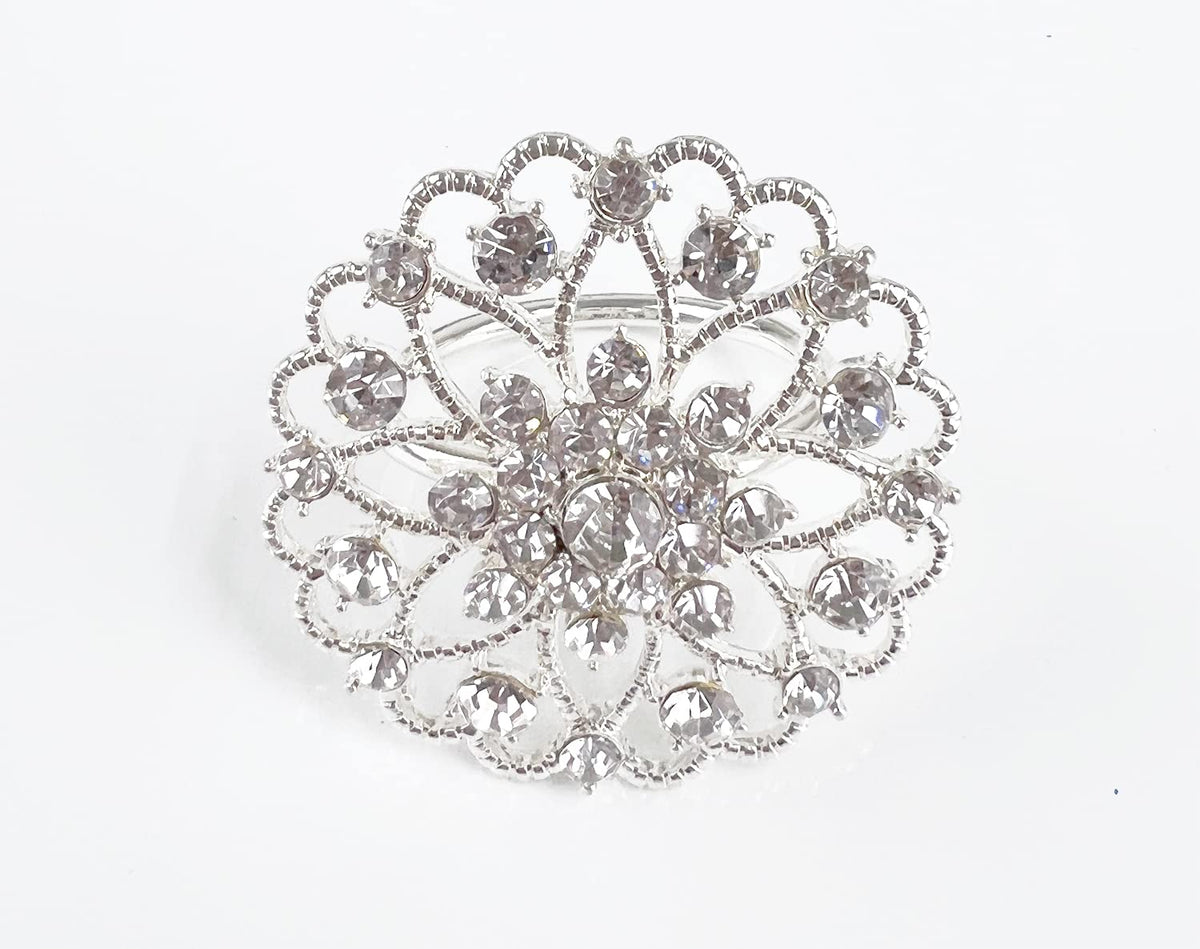 Fennco Styles Rhinestone Crystal Flower Napkin Rings Wedding Holiday Table Decoration - Set of 4