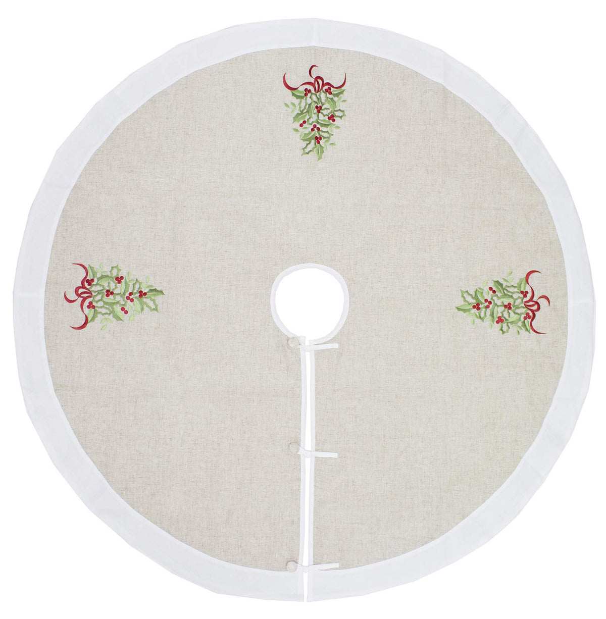 Embroidered Holly Christmas Tree Holiday Decorative Tree Skirt