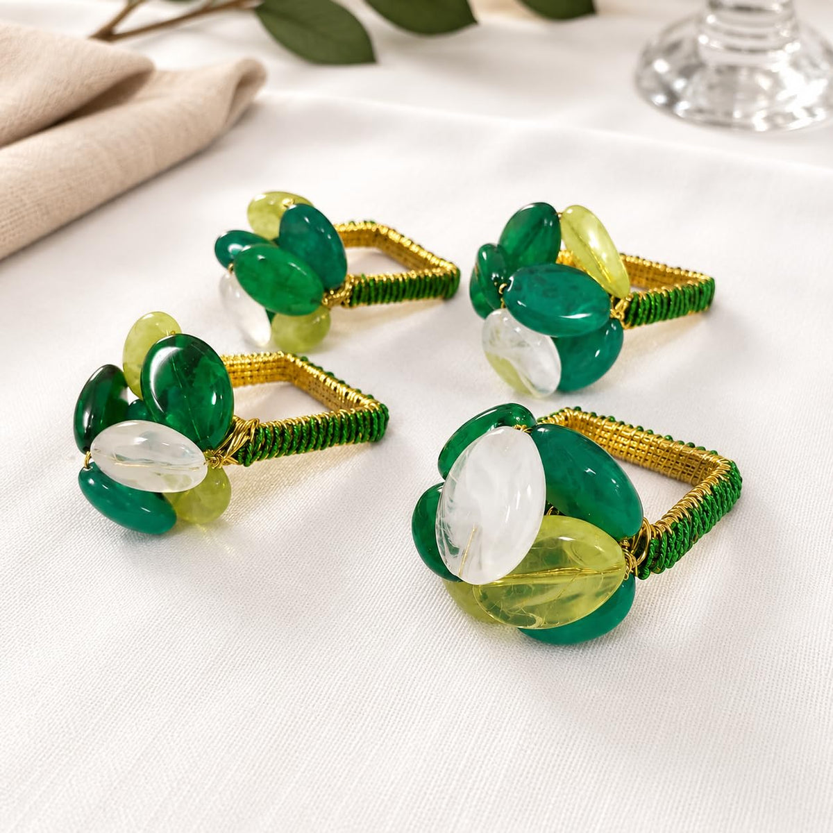Brown Gemstone Beaded Napkin Rings