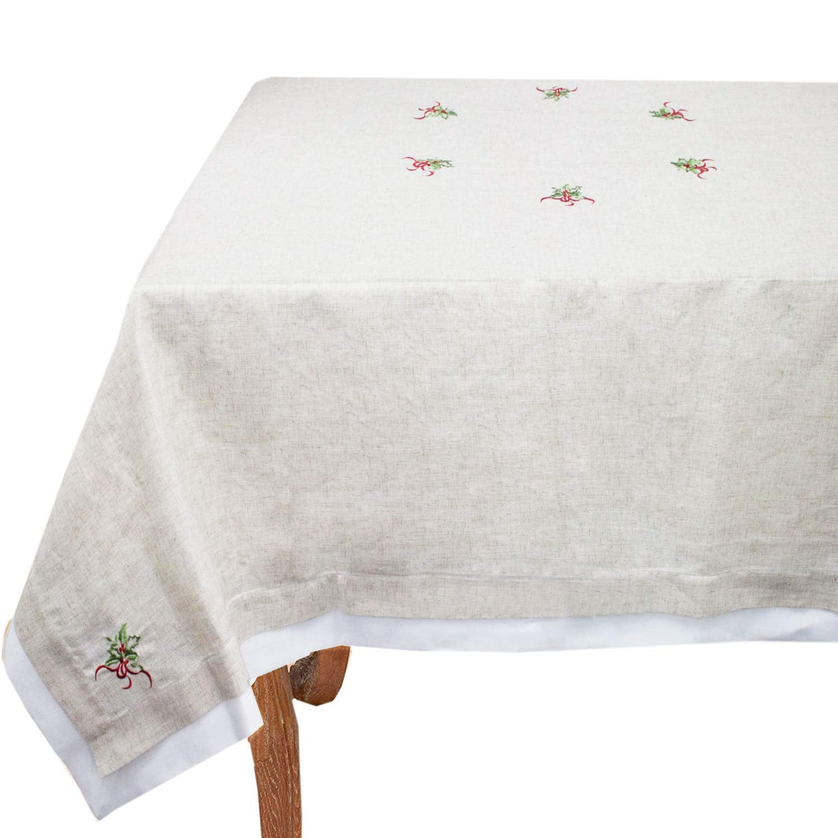 Embroidered Holly Christmas Tree Double-Layer Holiday Tablecloth