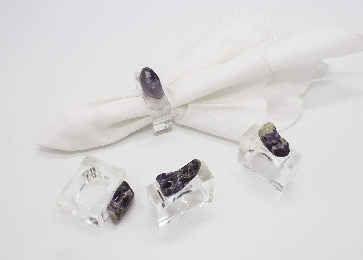 Fennco Styles Natural Stone Napkin Rings, Set of 4 - Natural Rock Napkin Holders for Home Décor, Dining Table, Banquet, Everyday Use and Special Occasion