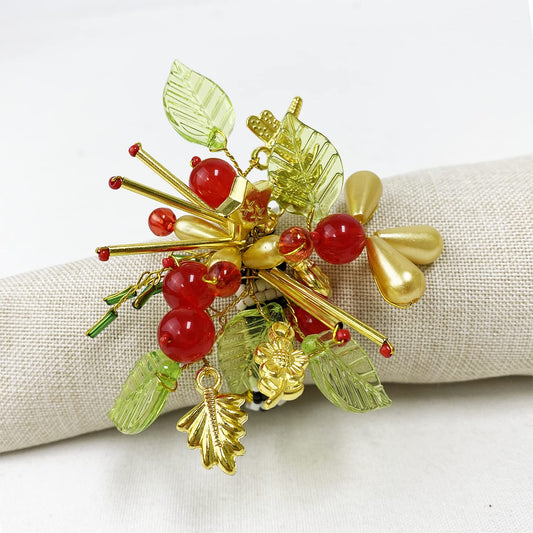 Ronds de serviette de fête à fleurs perlées à la main Fennco Styles, ensemble de 4 - Porte-serviettes festifs à perles multicolores pour la maison, la salle à manger, les banquets, les réunions de famille, la décoration de Noël et les occasions spéciales