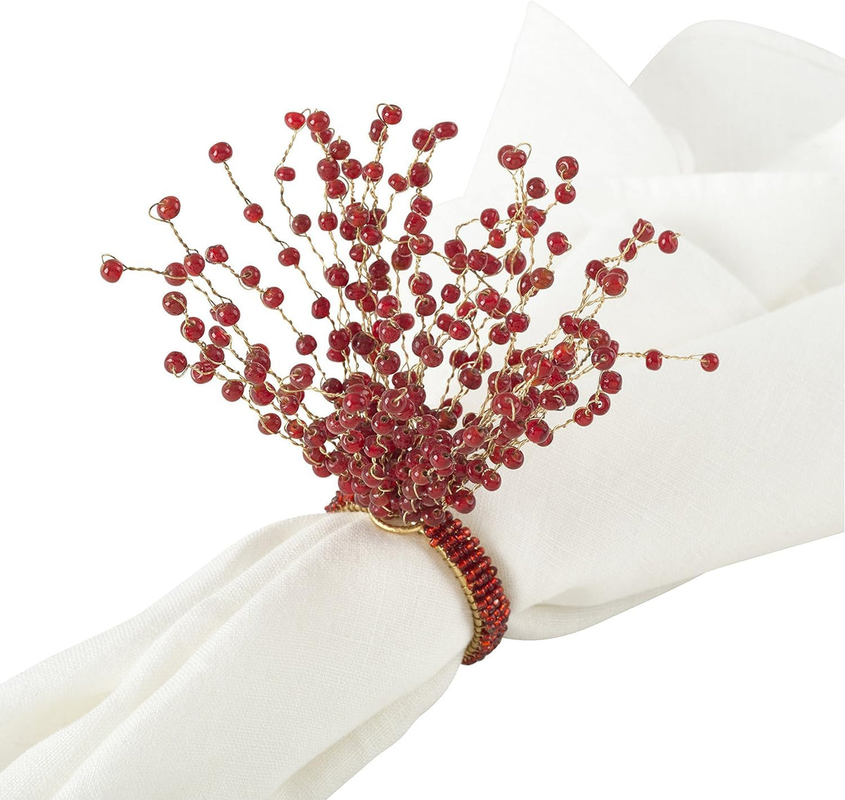 Fennco Styles Beaded Spray Design Napkin Rings, Set of 4 - Orange Napkin Holders for Home, Dining Table Decor, Banquets, Family Gathering and Special Occasion