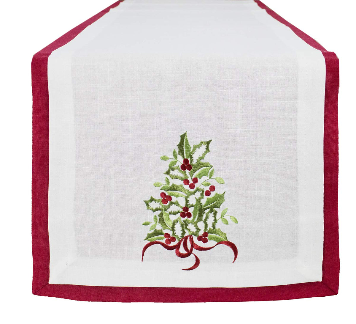 Embroidered Holly Christmas Tree Double-Layer Holiday Tablecloth