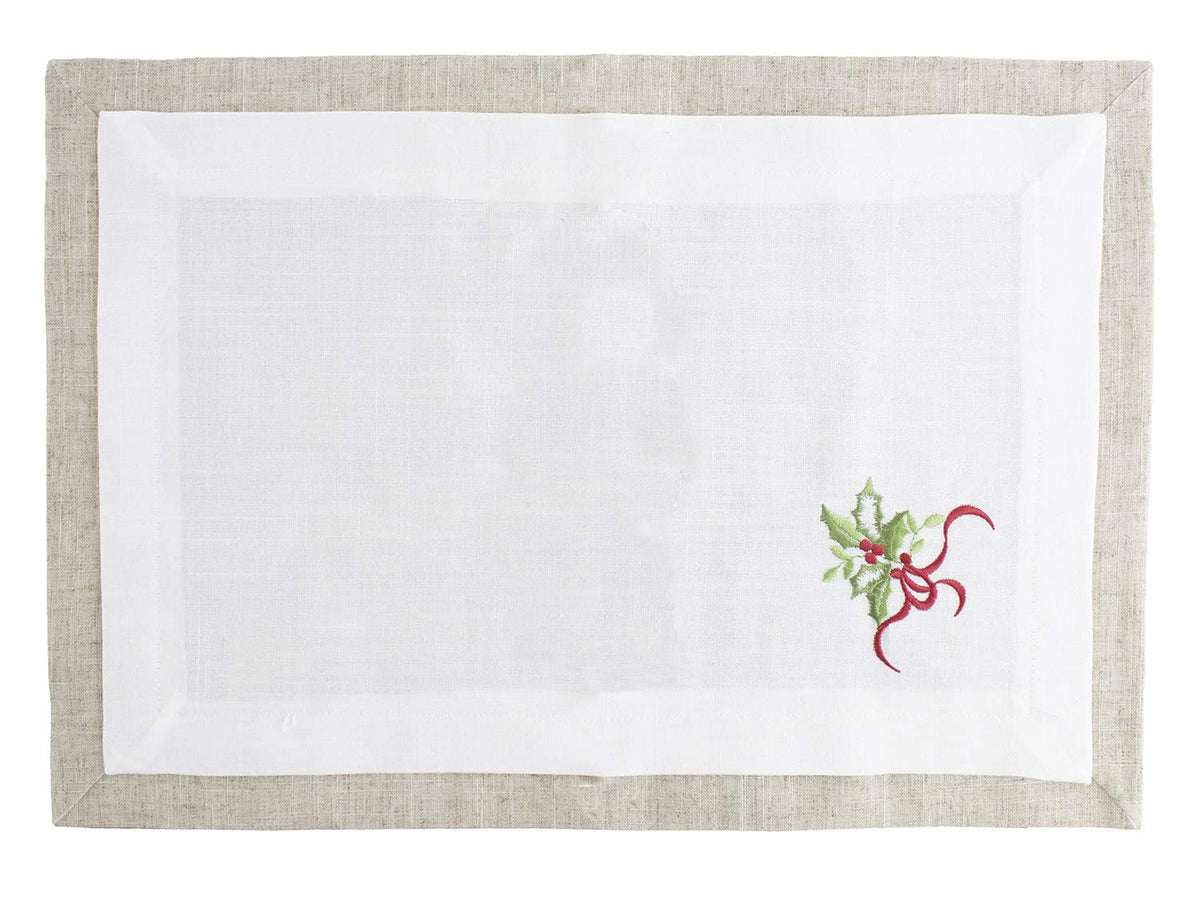 Embroidered Holly Christmas Tree Double-Layer Holiday Tablecloth