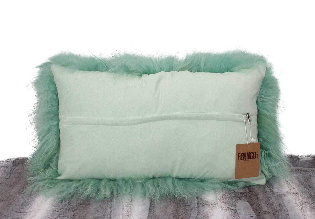 Fennco Styles Luxury Grade A Genuine Mongolian Lamb Fur Down Filled Decorative Throw Pillow