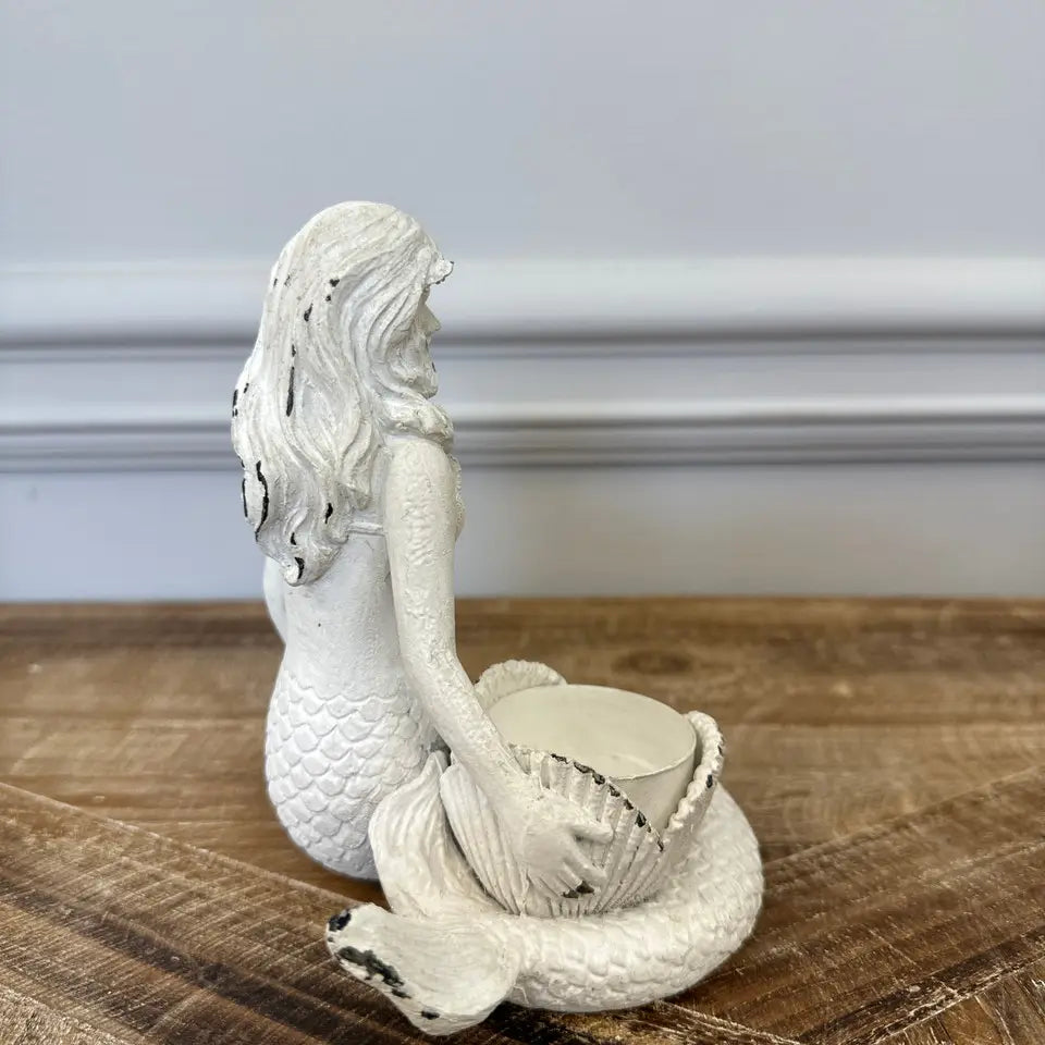 White Mermaid Resin Candle Holder