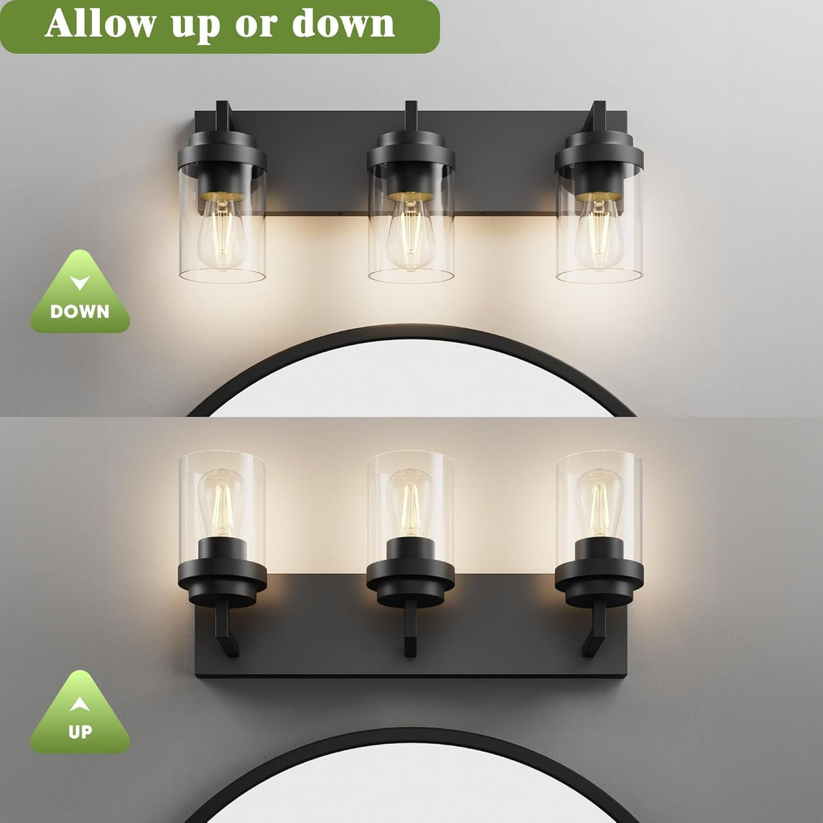 Lampada da specchio con paralume in vetro trasparente