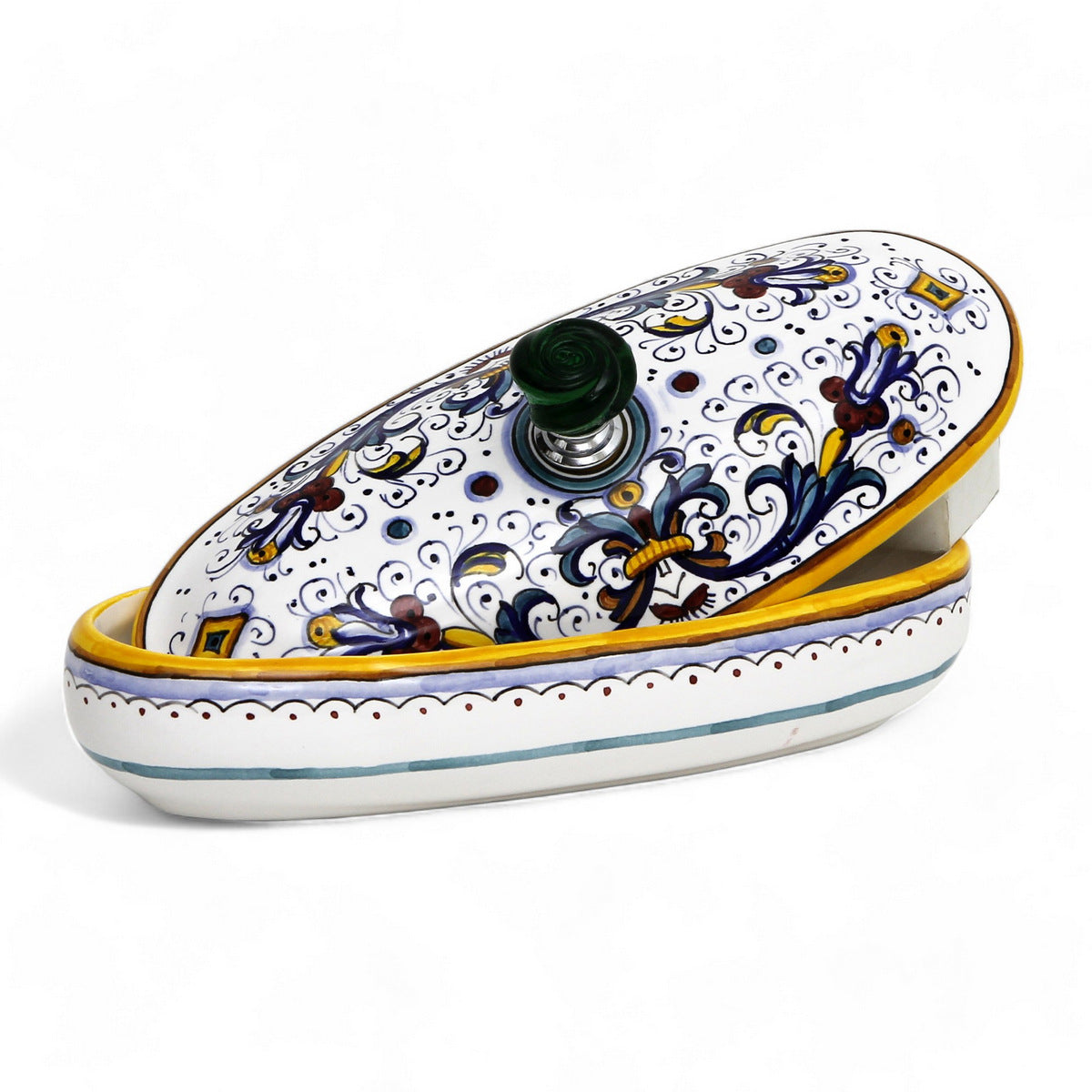 JEWERLY BOX: Authentic Deruta Keepsake Oval Box with Murano Knob - RICCO DERUTA design