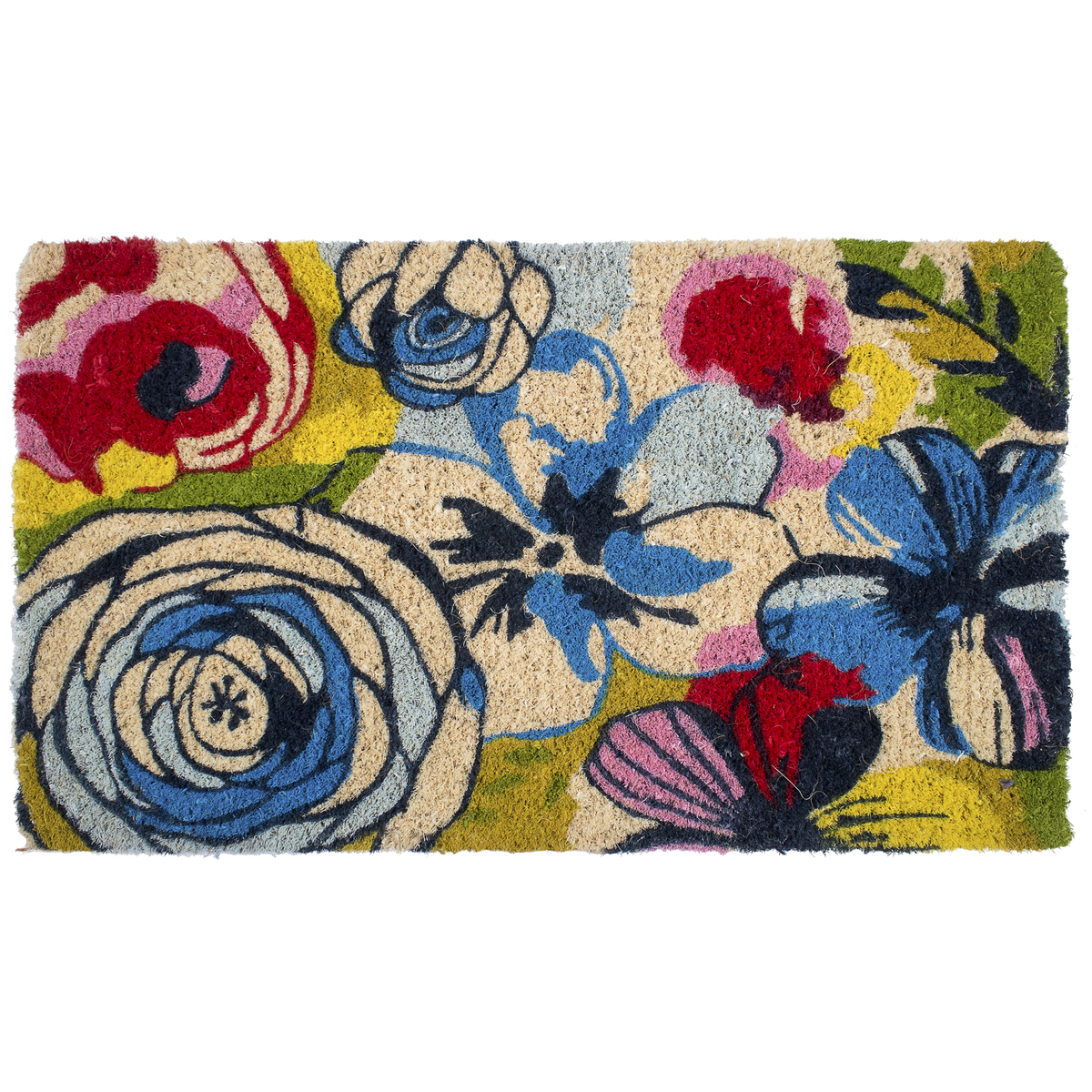 Paillasson en fibre de coco à motif floral aquarelle