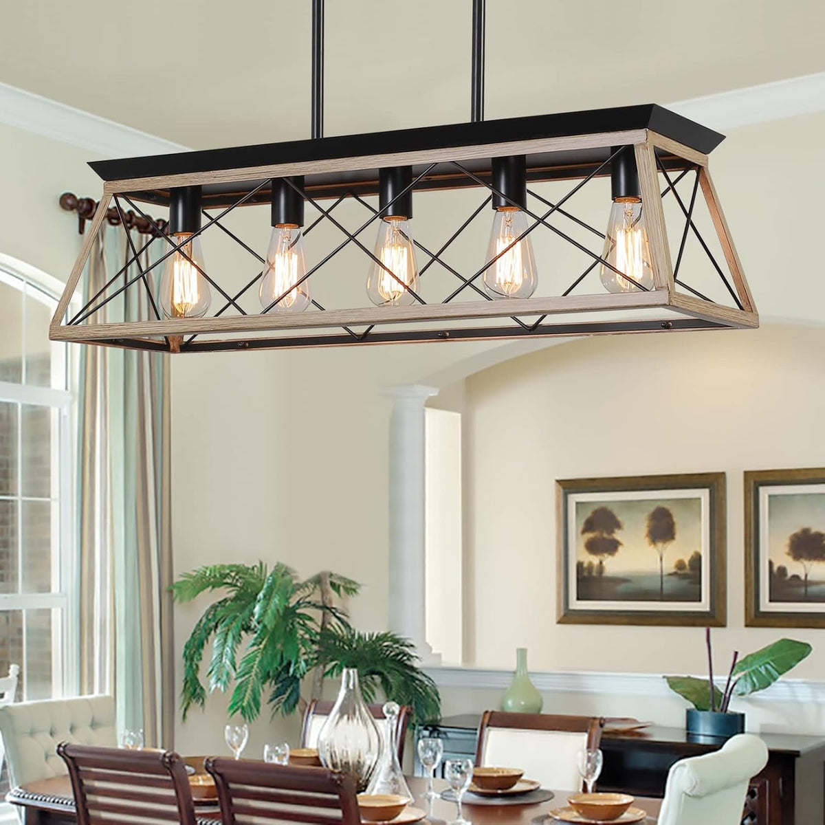 5-Light Farmhouse Pendant Linear Chandelier