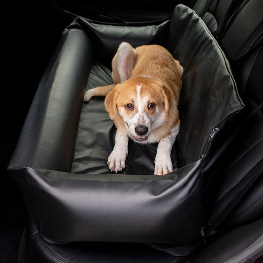 Lit de voiture pour chien PupProtector™ en similicuir végétalien effet frais avec mousse à mémoire de forme - Noir
