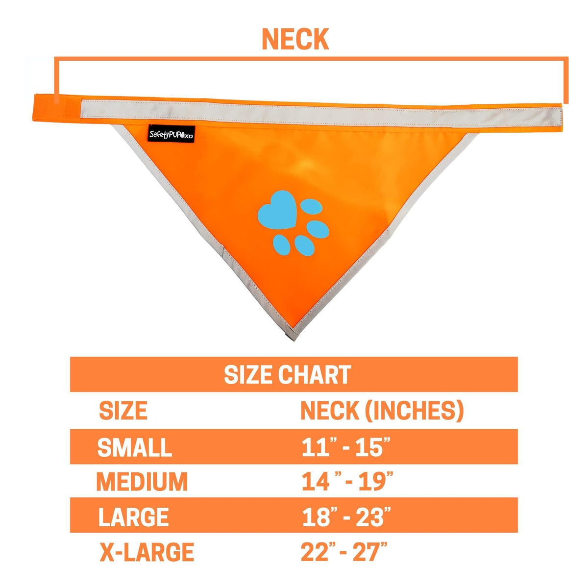 Bandana réfléchissant pour chien haute visibilité, taille S, tour de cou 25 cm, orange