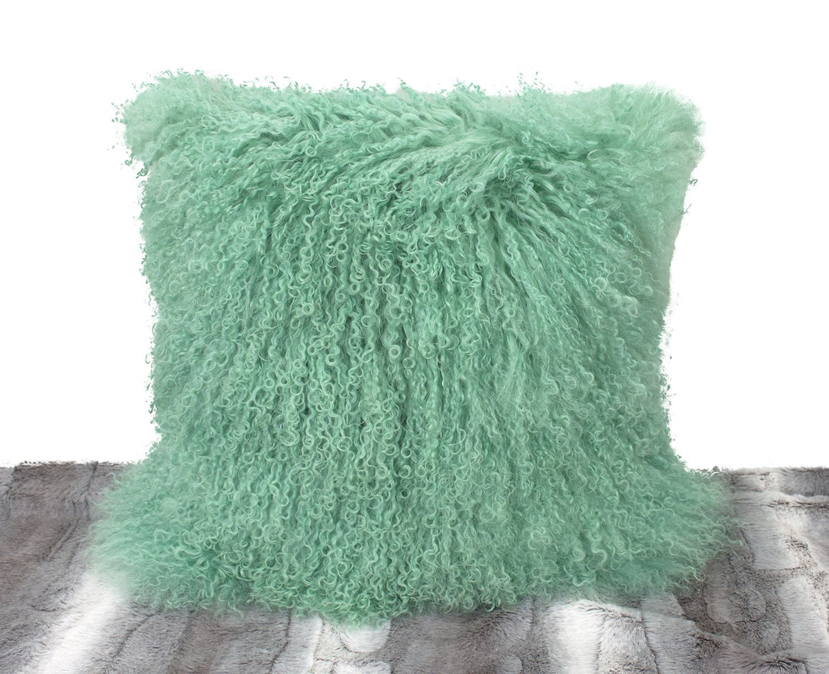 Fennco Styles Luxury Grade A Genuine Mongolian Lamb Fur Down Filled Decorative Throw Pillow