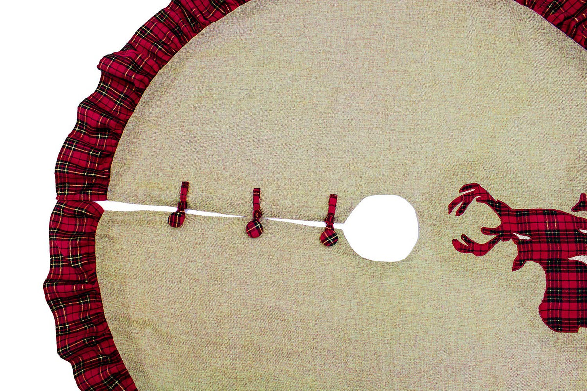 Holiday Deer Family Tartan Plaid Ruffle Christmas Tree Skirt
