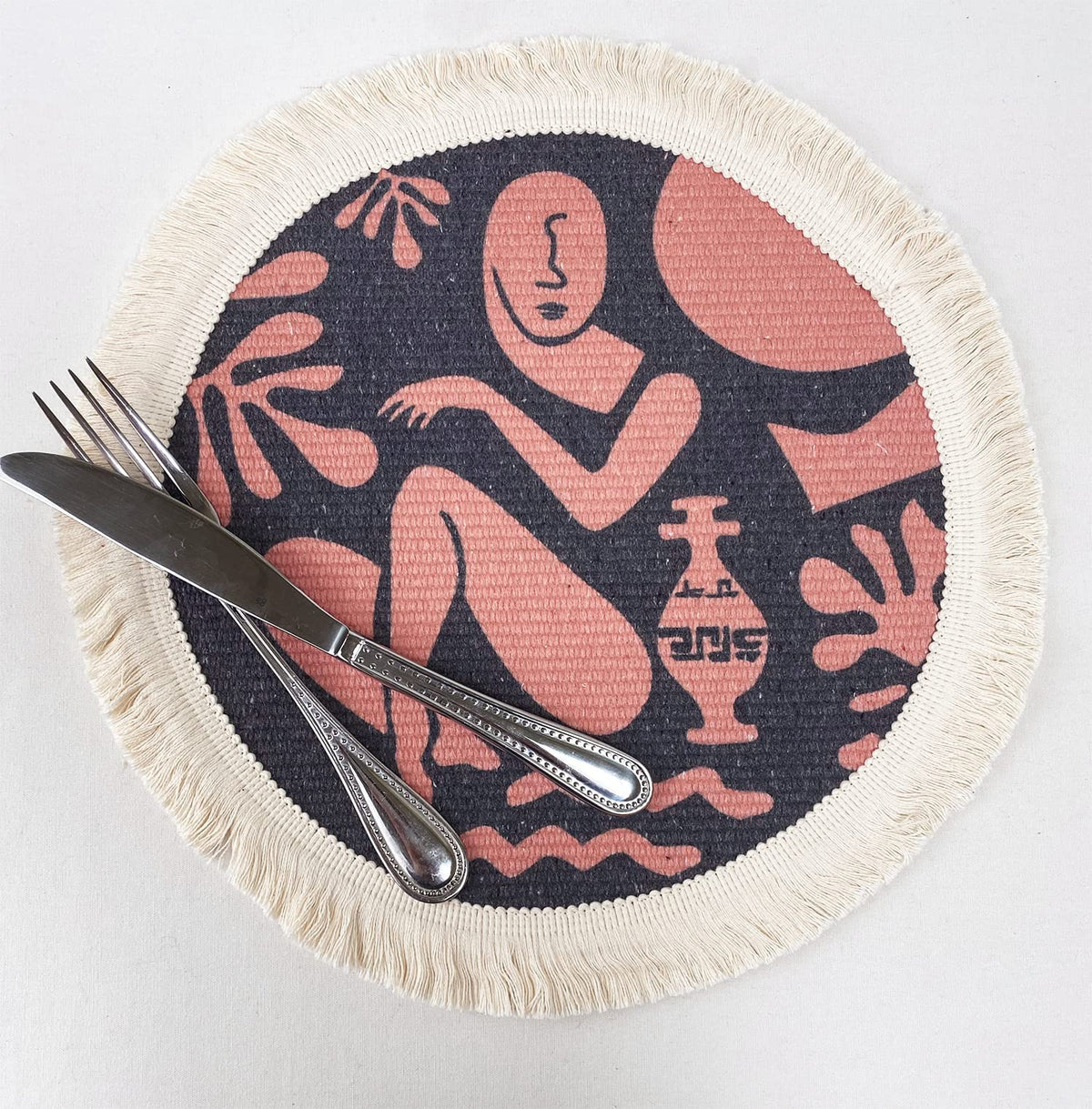 Art Design Abstract Print Fringe Cotton Placemats