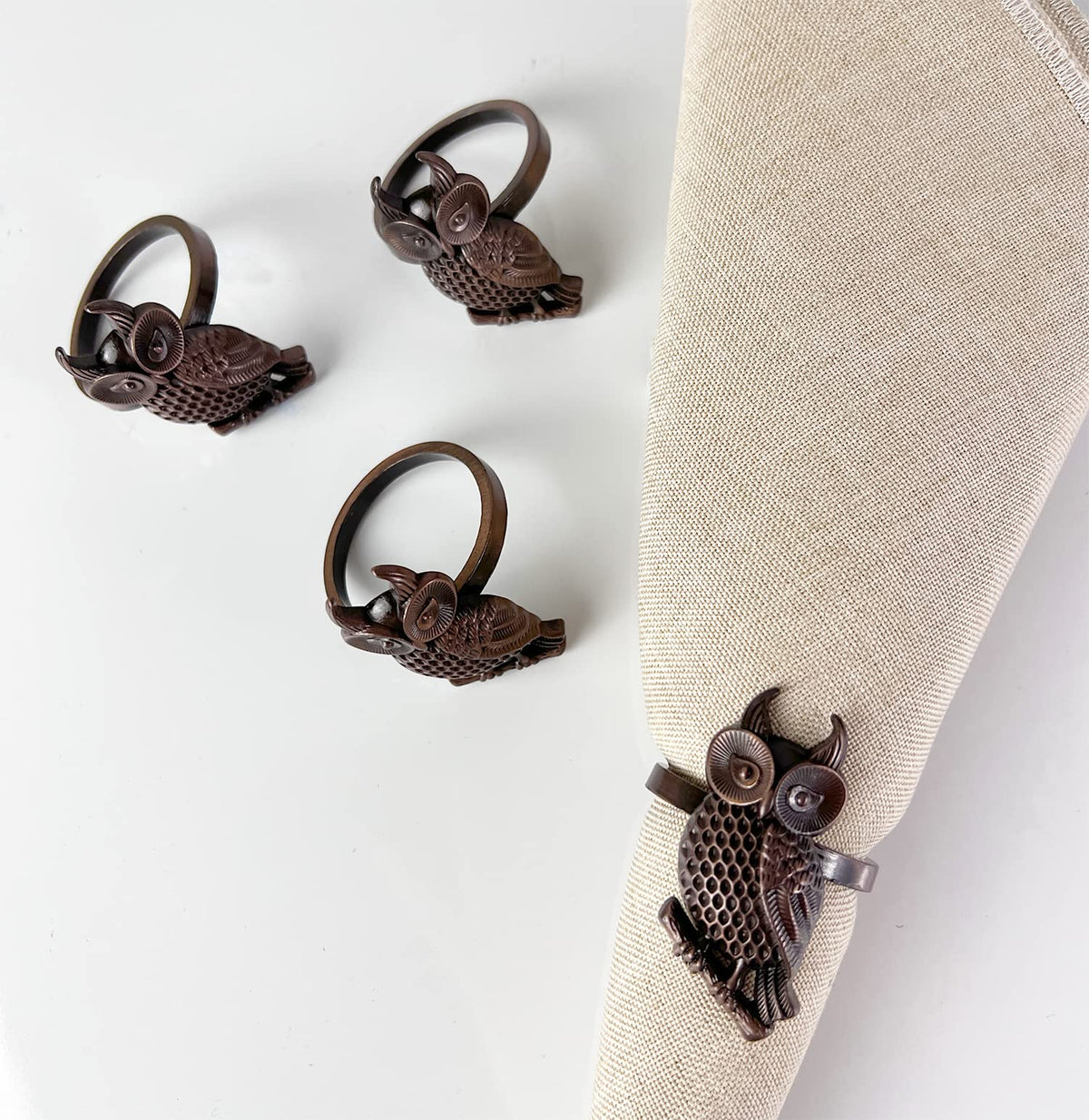 Perched Owl Metal Napkin Rings