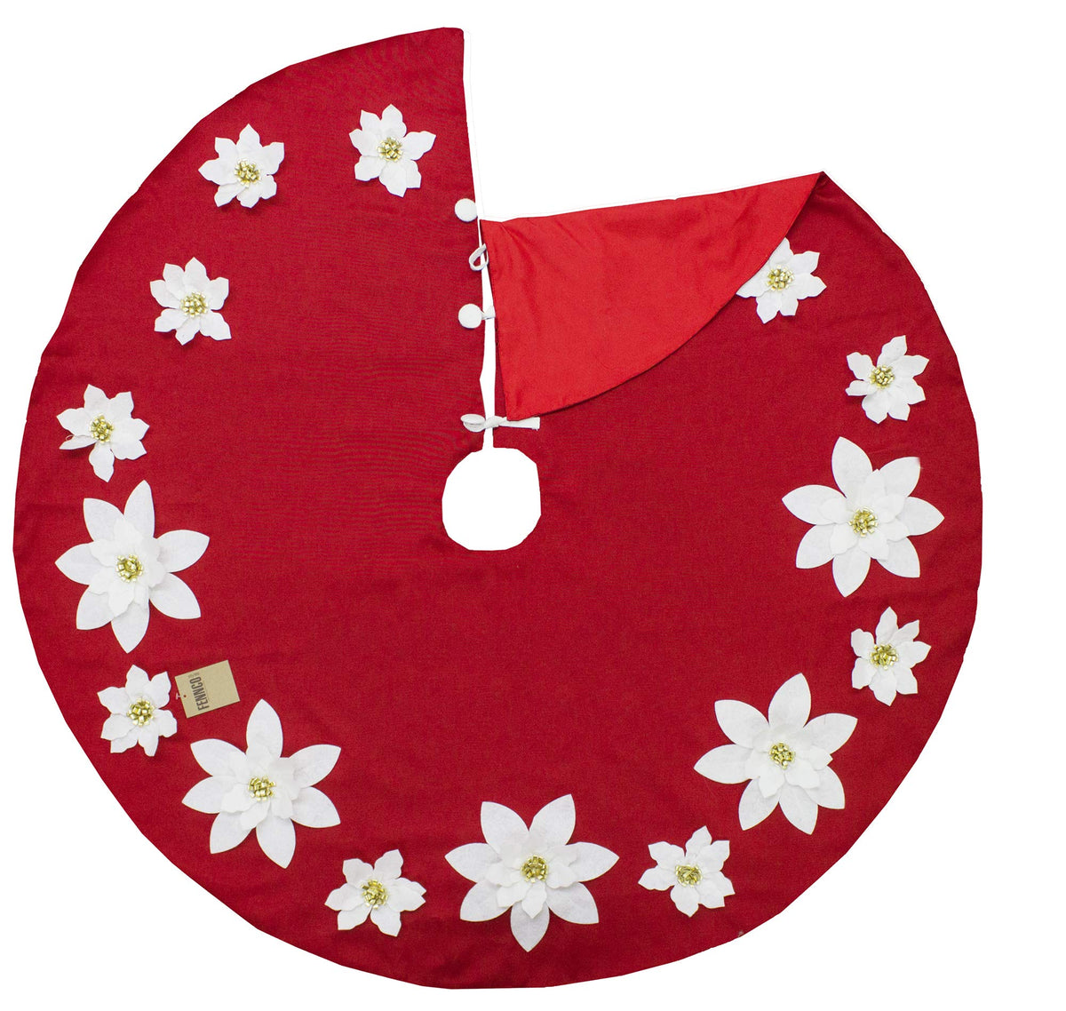 Handmade Holiday Unique 3D Poinsettia Christmas Tree Skirt (53")