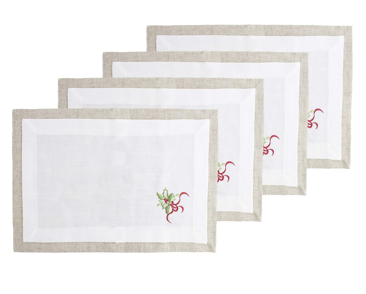 Embroidered Holly Christmas Tree Double-Layer Holiday Tablecloth