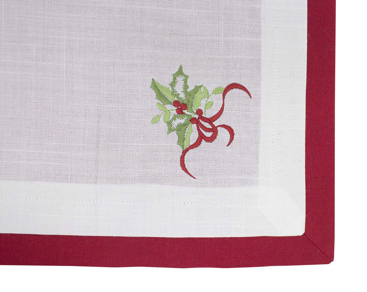 Embroidered Holly Christmas Tree Double-Layer Holiday Tablecloth