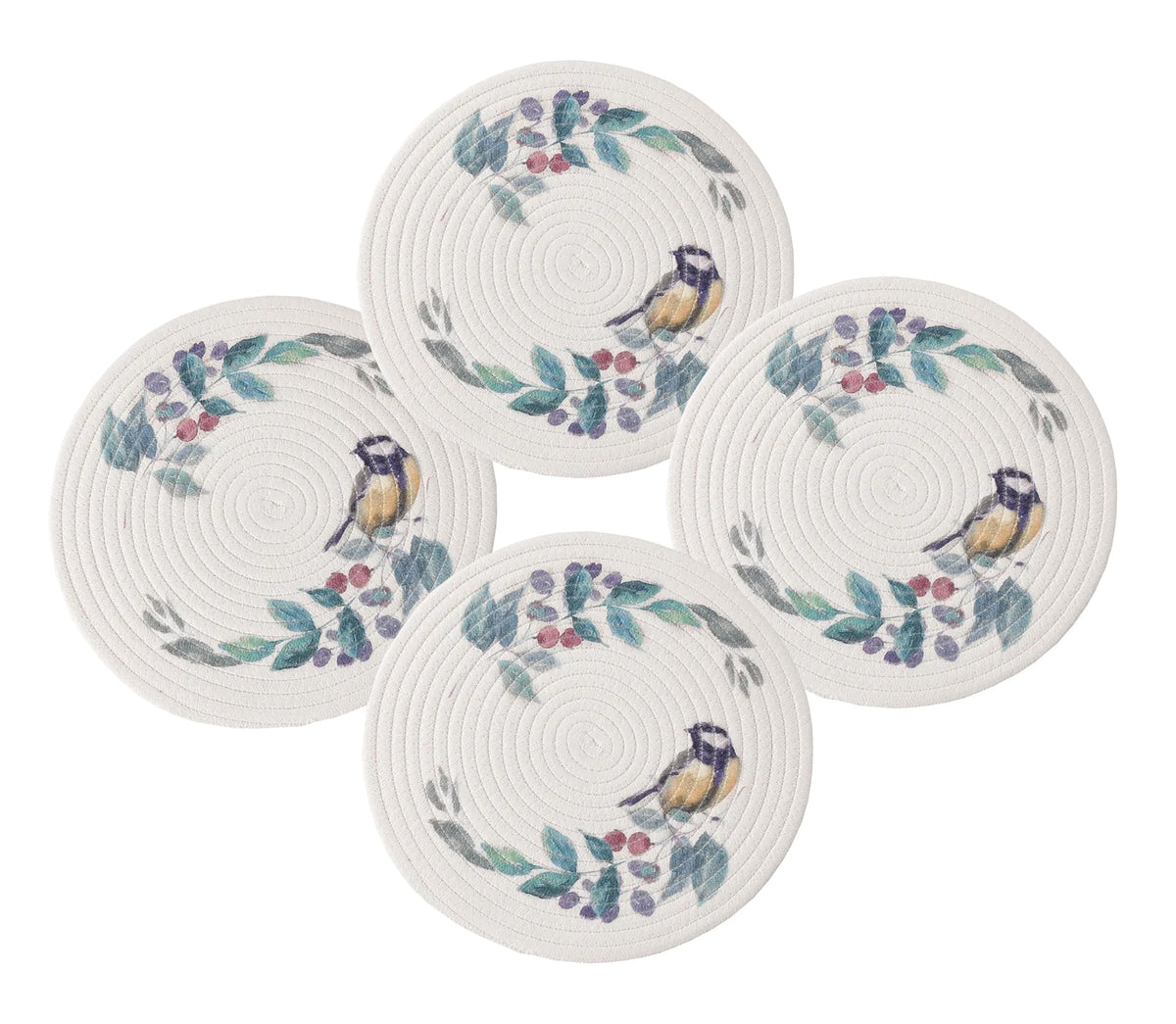 Rabbit & Botanical Print Cotton Blend Woven Placemats