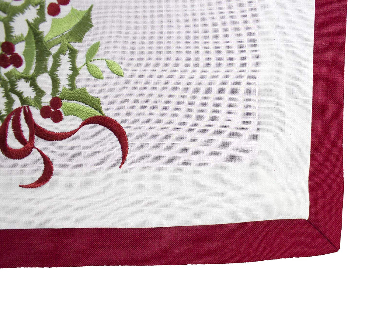 Embroidered Holly Christmas Tree Double-Layer Holiday Tablecloth