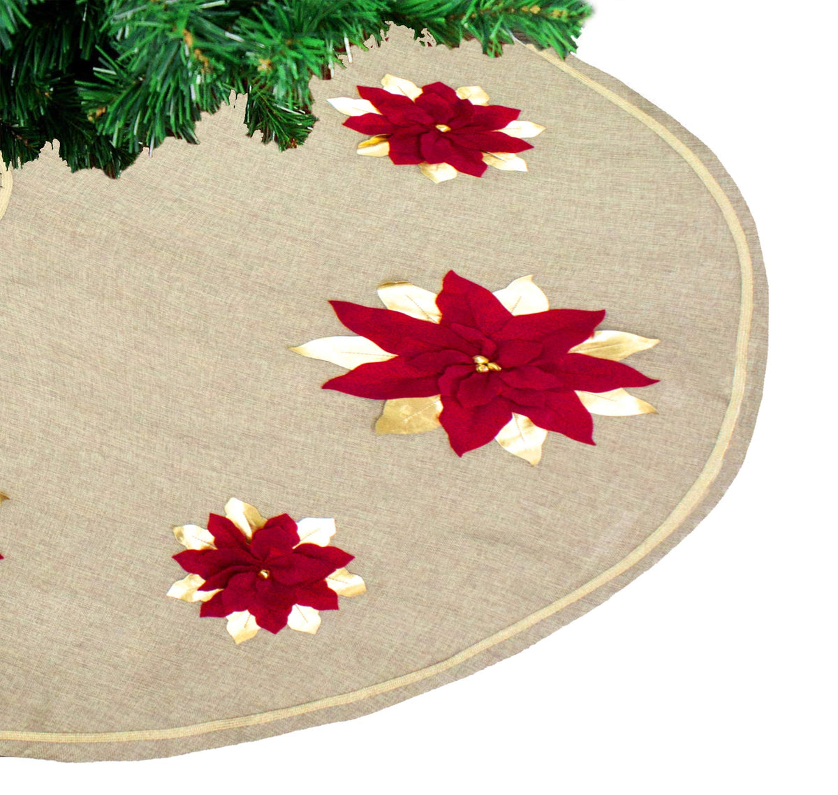 Unique 3D Poinsettia Christmas Tree Skirt (53")