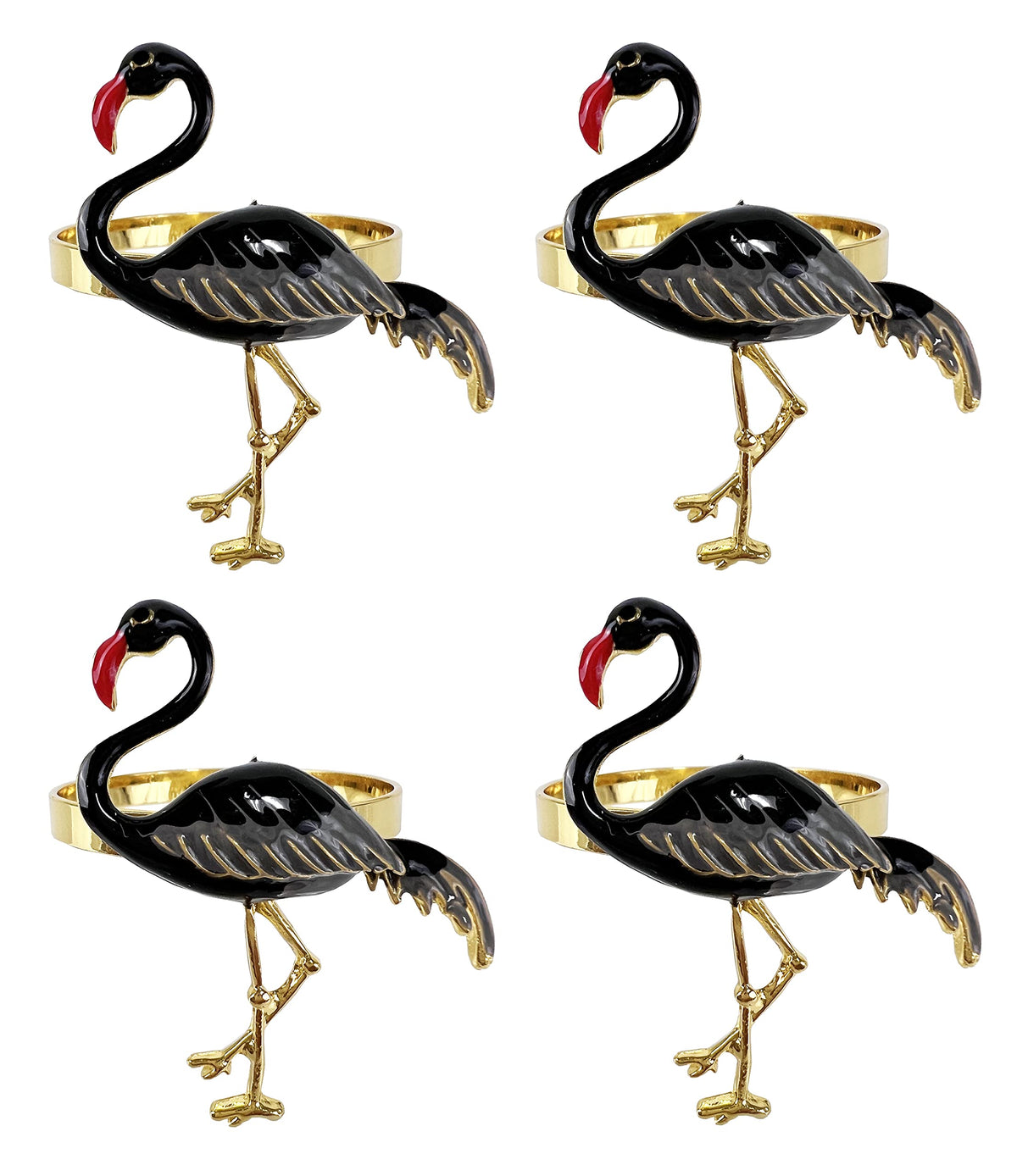 Fennco Styles Enamel Glazed Flamingo Metal Napkin Rings, Set of 4 - Beige Decorative Napkin Holders for Home, Dining Room, Banquets, Family Gatherings, Holidays and Special Occasions