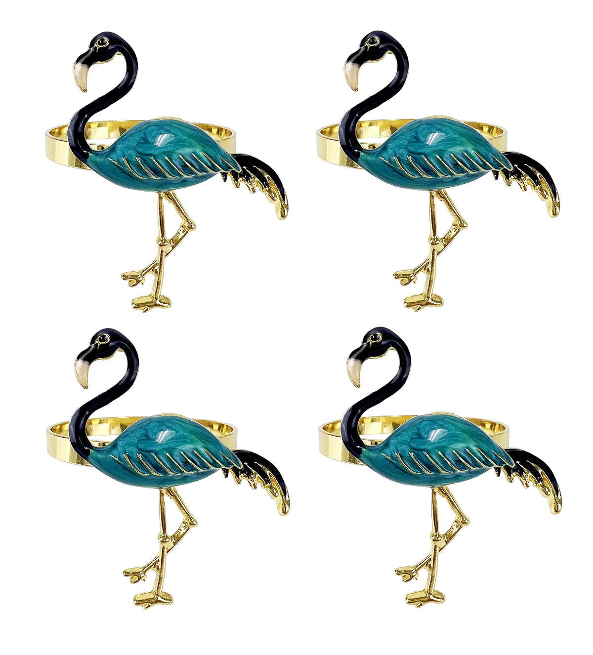 Fennco Styles Enamel Glazed Flamingo Metal Napkin Rings, Set of 4 - Beige Decorative Napkin Holders for Home, Dining Room, Banquets, Family Gatherings, Holidays and Special Occasions