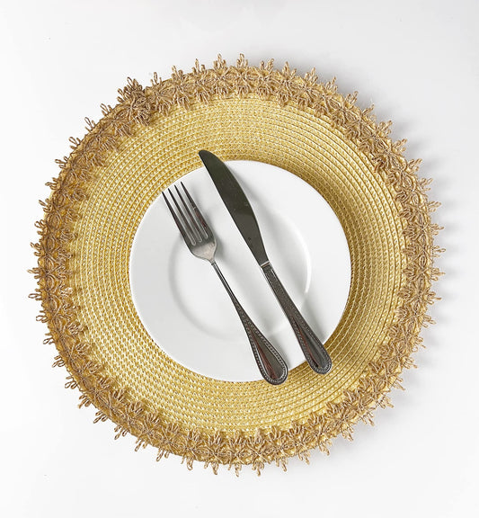 Rustic Jute Border Handwoven Placemats 15" Round