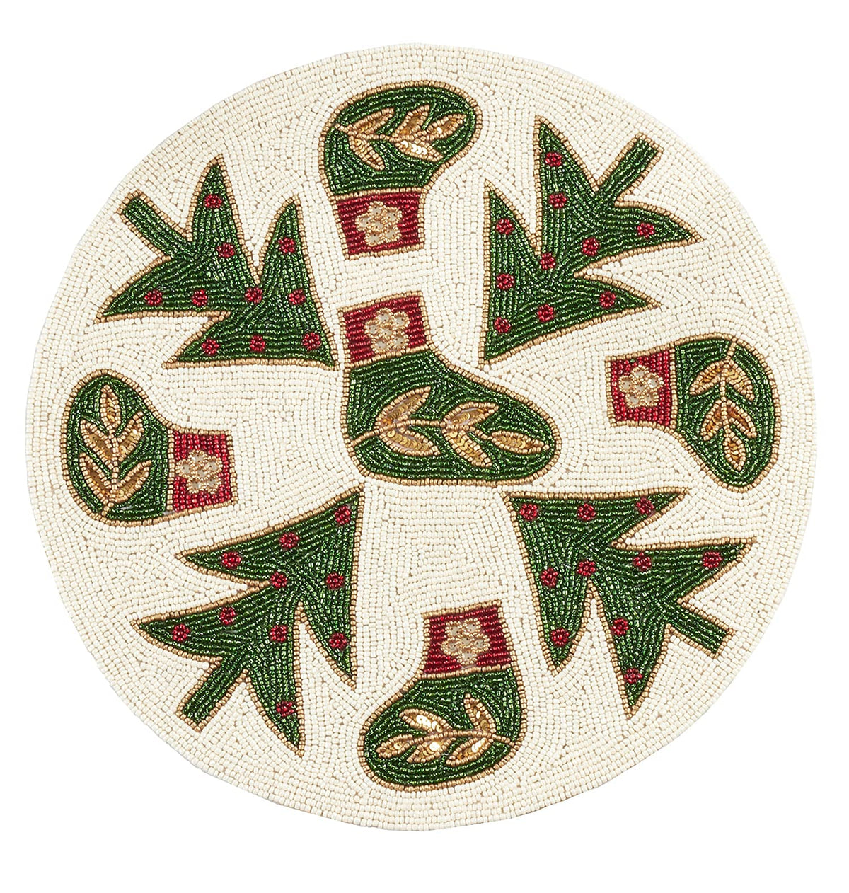 Hand Beaded Christmas Stockings and Trees Holiday Placemat