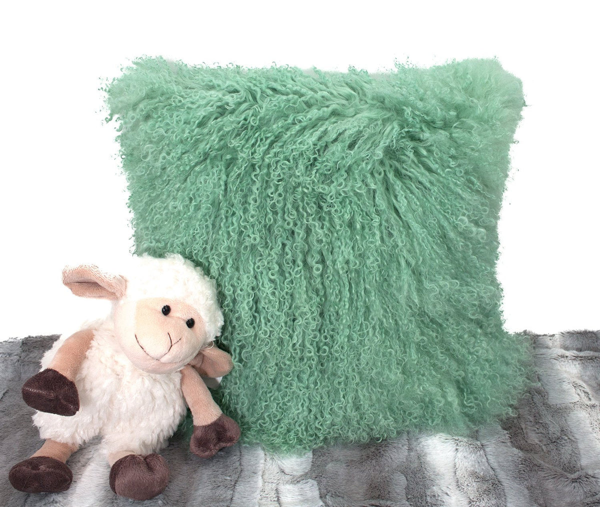 Fennco Styles Luxury Grade A Genuine Mongolian Lamb Fur Down Filled Decorative Throw Pillow