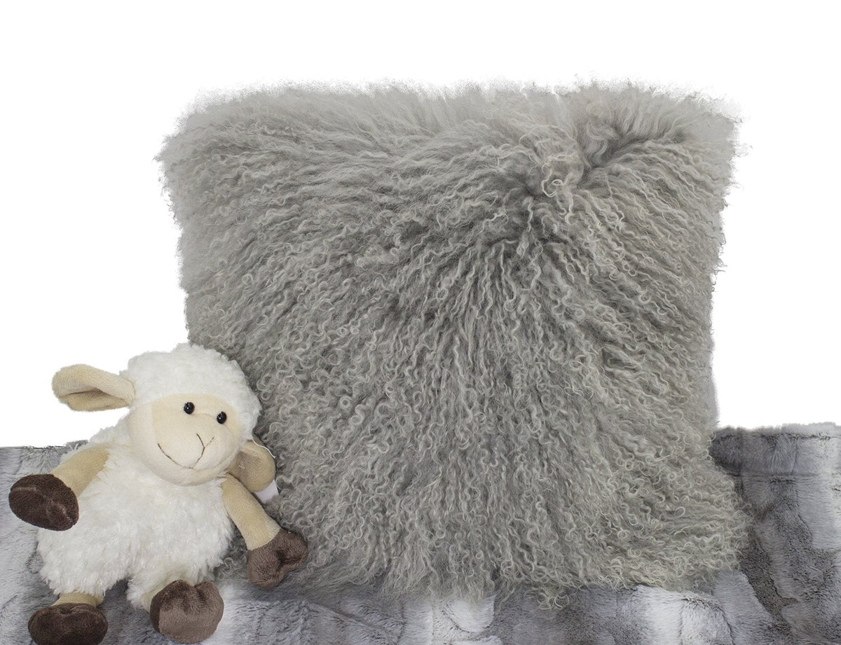 Fennco Styles Luxury Grade A Genuine Mongolian Lamb Fur Down Filled Decorative Throw Pillow