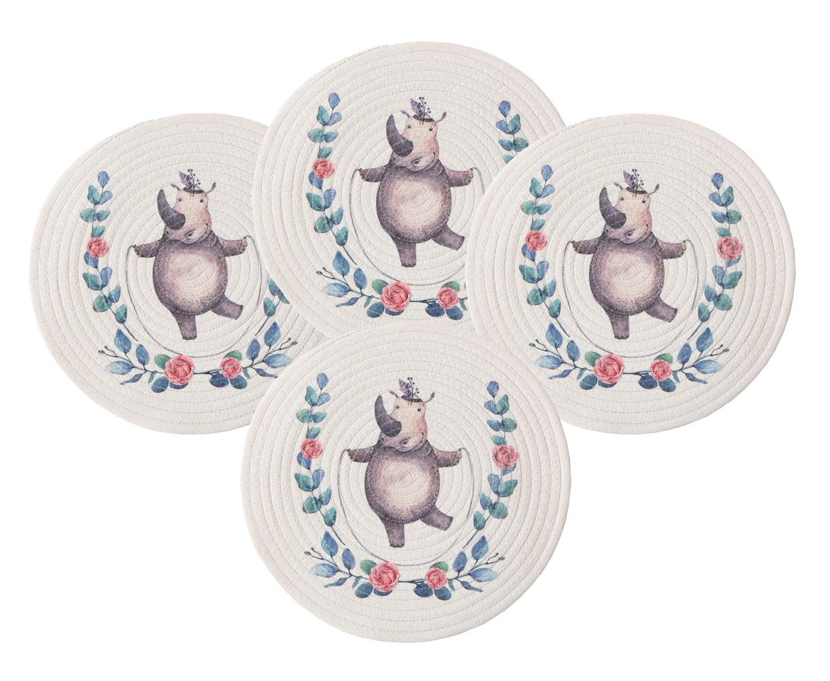 Rabbit & Botanical Print Cotton Blend Woven Placemats