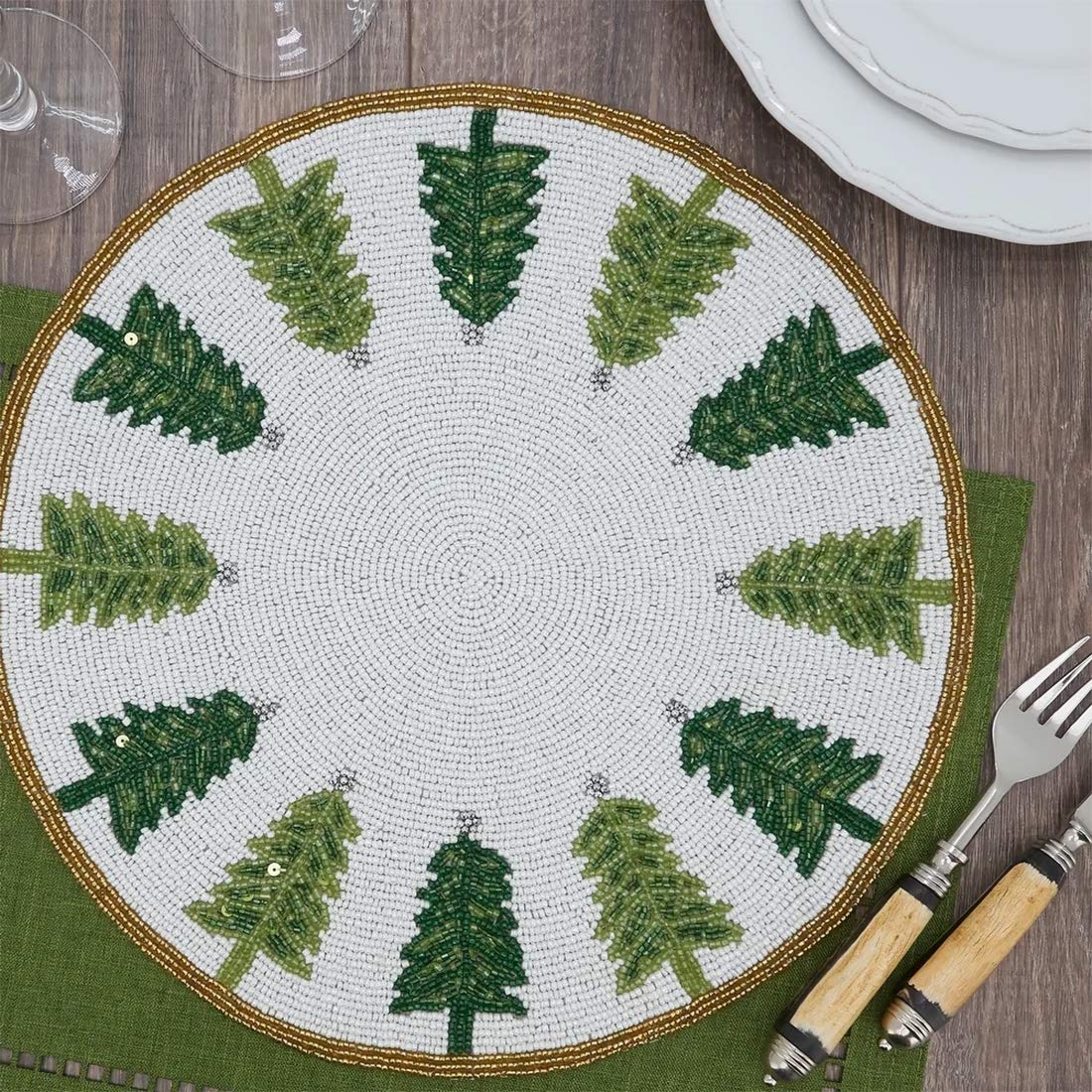 Hand Beaded Christmas Trees Holiday Placemat