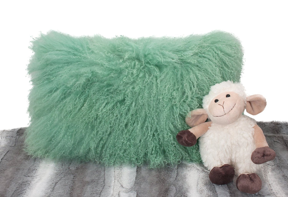 Fennco Styles Luxury Grade A Genuine Mongolian Lamb Fur Down Filled Decorative Throw Pillow