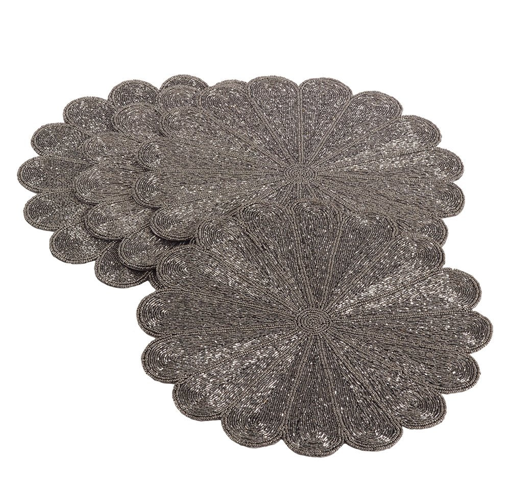 Flower Design Handmade Beaded 15-inch Round Placemat