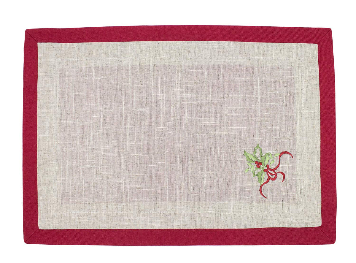 Embroidered Holly Christmas Tree Double-Layer Holiday Tablecloth